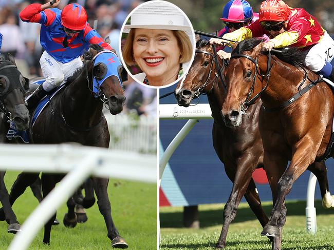 Trainer Gai Waterhouse (inset) won the 2012 Golden Slipper with Pierro (left) and she thinks she can repeat the dose in 2025 with North England (right). Pictures: Getty Images, Michael Klein