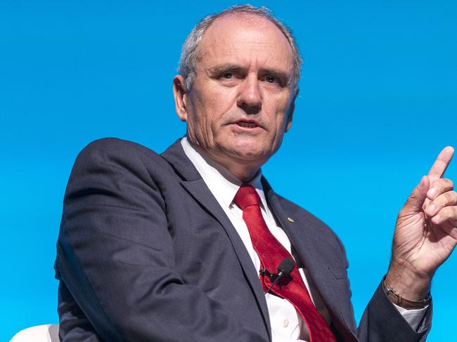 National Australia Bank Chairman Ken Henry speaks during the keynote address at the AICD Australian Governance Summit at the Melbourne Convention and Exhibition Centre in Melbourne, Friday, March 2, 2018. (AAP Image/Daniel Pockett) NO ARCHIVING