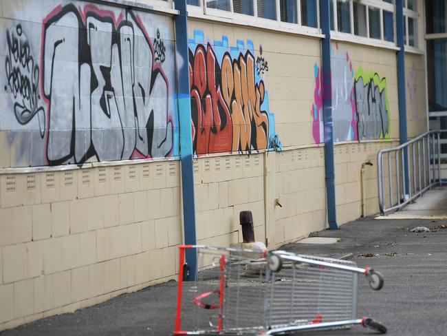 Graffiti vandals have put tags all over Melba College's abandoned Croydon campus. Picture: James Ross