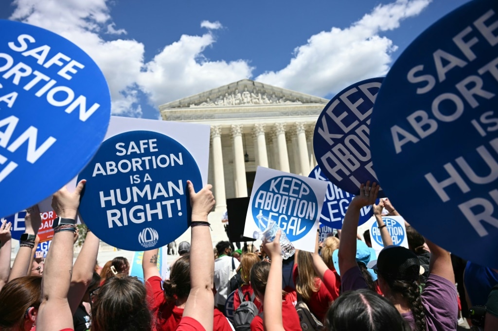 A rally for abortion rights outside the US Supreme Court in June 2024