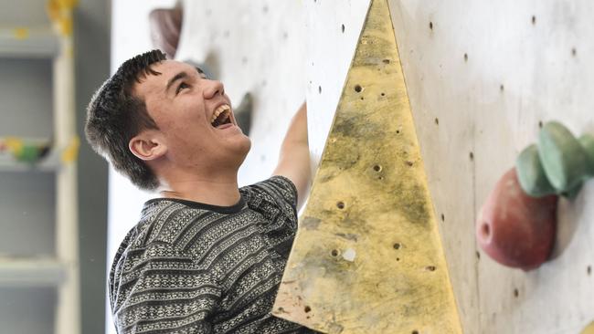 Reagan Cooke takes on rock-climbing at the Tennis NSW Future Leaders Program.