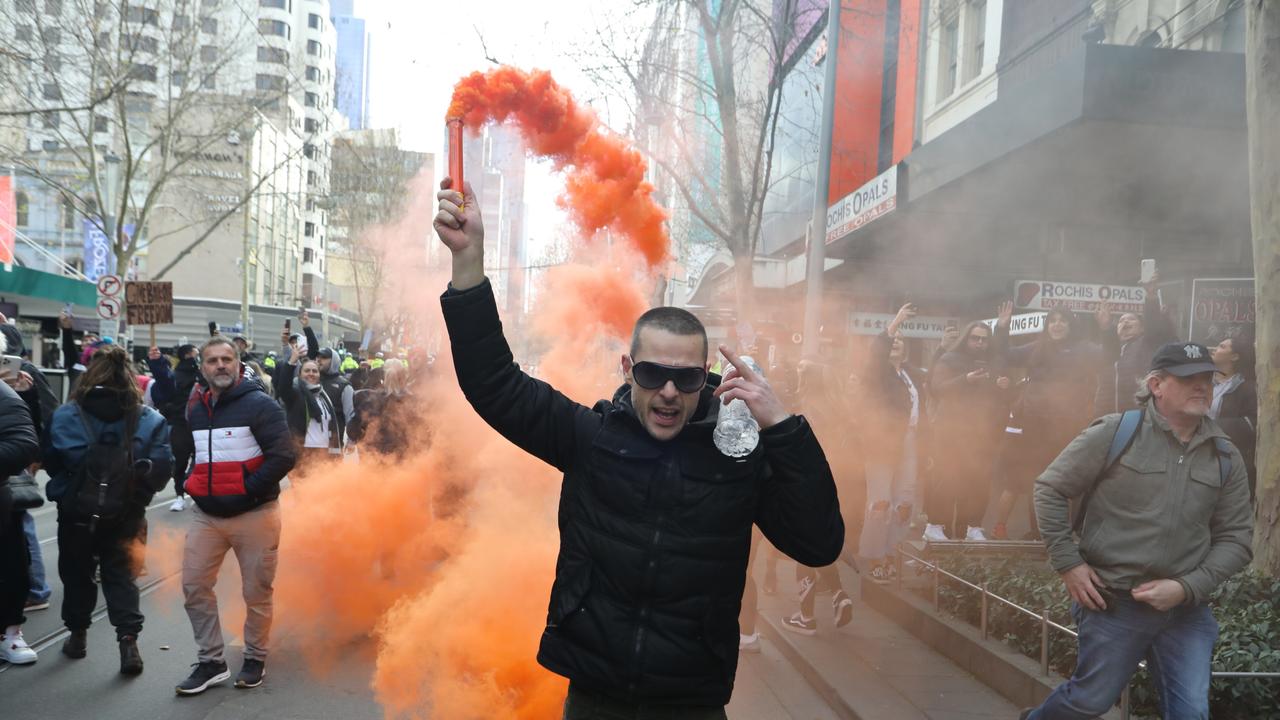 Protesters take to the streets during a Freedom rally in Melbourne, Australia. Picture: Getty