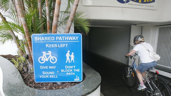 February 2010: New shared bikeway on Eagle Street Pier. Picture: Jamie Hanson