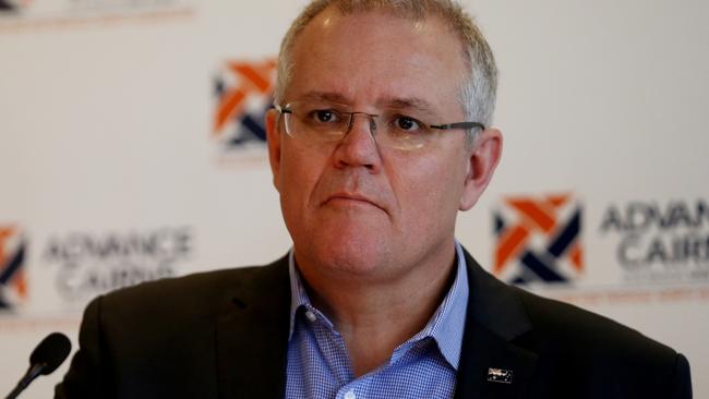 Prime Minister Scott Morrison speaking in Cairns today. Picture: Stewart McLean