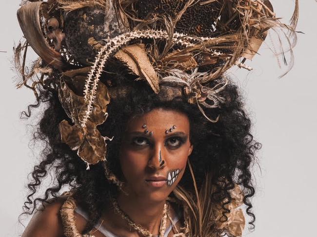 Carmel Ryan's stunning sustainable wearable art work titled Love 'Til Dust was a finalist in this year's Australian Wearable Art Festival Model Armani Visser, photographer Colin McLellan Sunshine Coast.