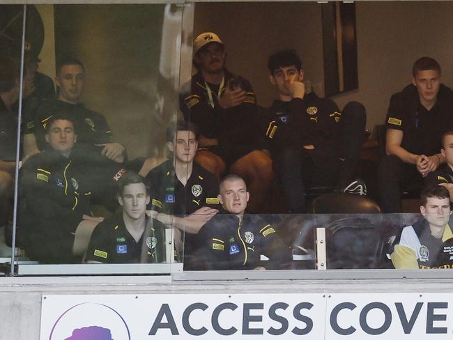 Dustin Martin watches on before farewelling the Tiger faithful. Picture: Michael Klein