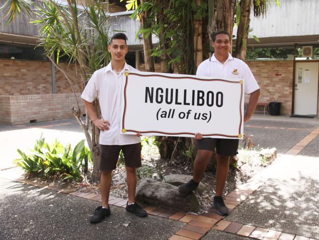 Lismore High School new signs for a building block renaming project which sees all the campus buildings renamed in broader Bundjalung language. Photo: Alison Paterson