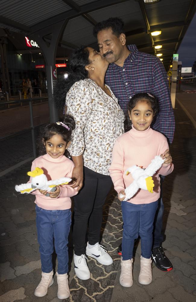 The family arriving at Perth airport on Wednesday morning. Picture: Matt Jelonek/Getty Images.