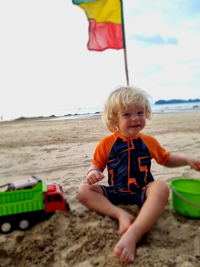 Percy, 2, on holidays at the beach at the end of December. The beach is Percy’s happy place. Picture: David Scott, Melton.