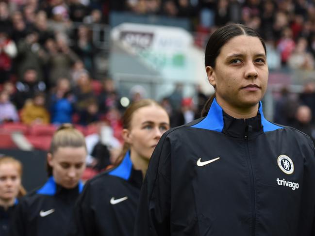 BRISTOL, ENGLAND - DECEMBER 17: Sam Kerr of Chelsea walks out prior to the Barclays WomenÃ&#130;Â´s Super League match between Bristol City and Chelsea FC at Ashton Gate Stadium on December 17, 2023 in Bristol, England. (Photo by Harriet Lander - Chelsea FC/Chelsea FC via Getty Images)