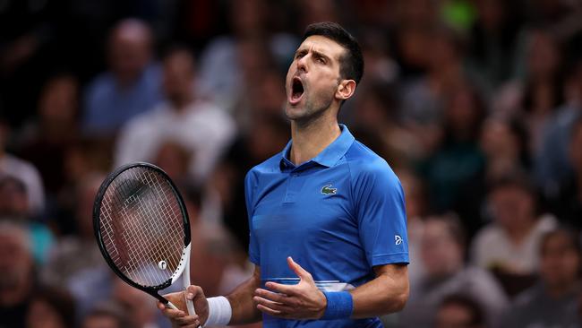 Novak Djokovic reacts during the Paris Masters.