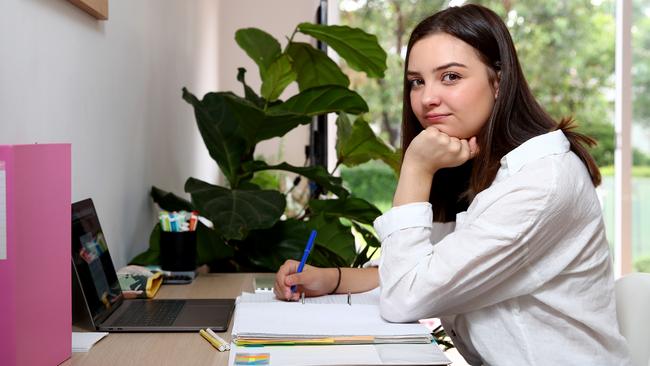 Year 12 student Paige Persijn studying from home during the coronavirus crisis. Picture: Toby Zerna