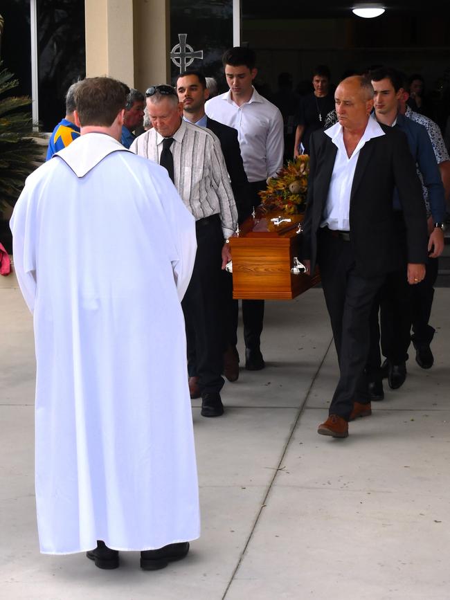 Mr Vitale is carried from St Patrick’s Church on Wednesday. Picture: Cameron Bates