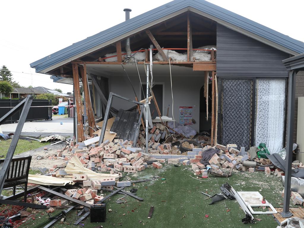 The side of the home is demolished. Picture: David Crosling