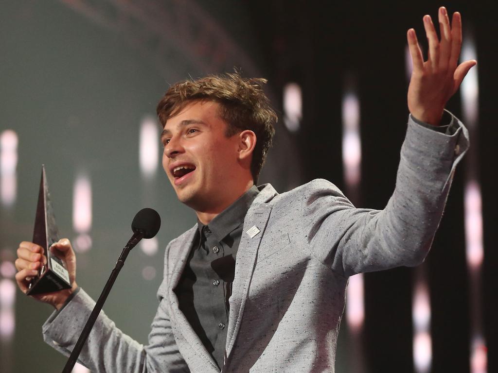 Flume accepts the ARIA for Album of the Year in 2016. Picture: Getty