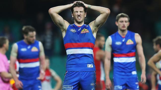 A dejected Marcus Bontempelli after the loss to Sydney at the SCG. Picture: Phil Hillyard