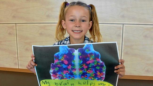 CREATIVE: Peregian Springs State School Year 1 student Bella Donnelly recently won first place in an Australia-wide art competition inspired by the human brain. Picture: Caitlin Zerafa