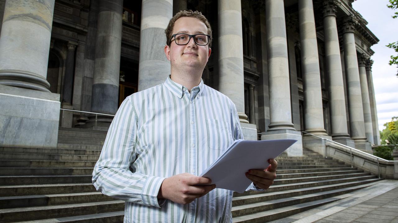 Medical student Sam Diprosewith his petition for the government to fund a treatment for depression called TMS. Picture: Mark Brake