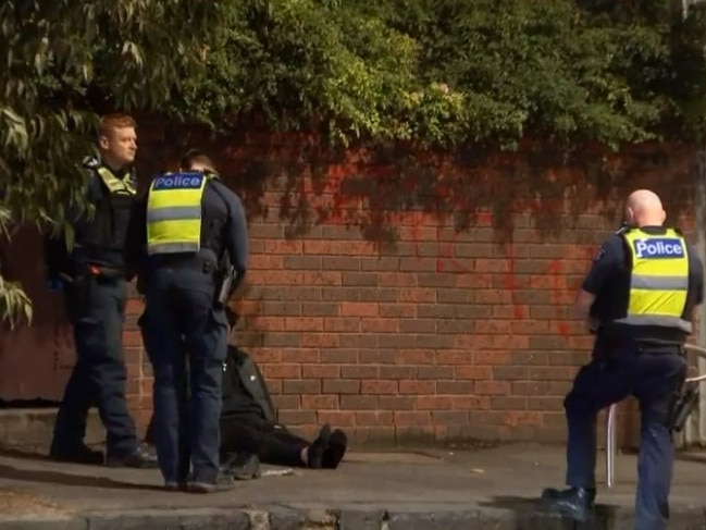 The group were arrested in Kerr St in Fitzroy. Picture: 9News