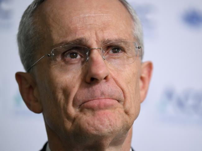 Australian Competition and Consumer Commission (ACCC) Chairman Rod Sims speaks to the media in Sydney, Thursday, February 13, 2020. A $15 billion merger between Vodafone Australia and TPG has been given the green light, but the consumer watchdog says it will cause mobile data prices to rise. (AAP Image/Joel Carrett) NO ARCHIVING