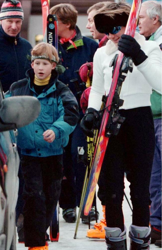 Tara Palmer-Tomkinson seen on a skiiing trip with Prince Harry in 1996. Picture: Rex/australscope