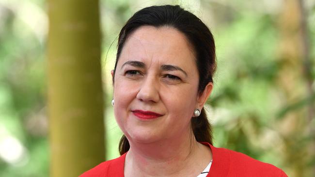 Premier Annastacia Palaszczuk, campaigning in Rockhampton, warned voters that Tim Nicholls needed One Nation’s support in order to form government. Picture: AAP/Darren England