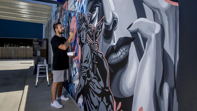 It took Alex about a week to complete his huge mural. Picture: Jerad Williams