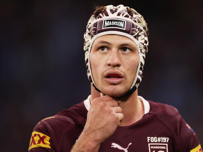 PERTH, AUSTRALIA - JUNE 26:  Kalyn Ponga of the Maroons looks on during game two of the State of Origin series between New South Wales Blues and Queensland Maroons at Optus Stadium, on June 26, 2022, in Perth, Australia. (Photo by Mark Kolbe/Getty Images)