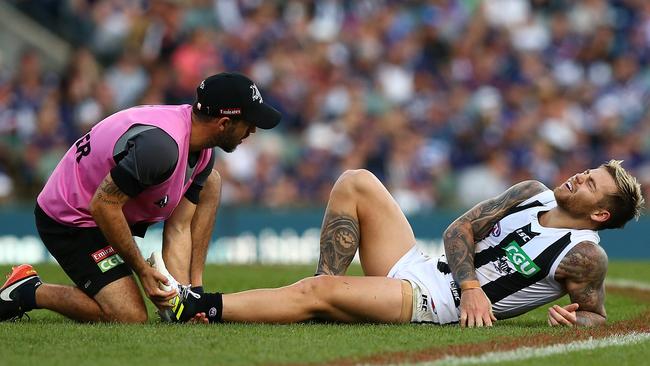 Jamie Elliott following his ankle injury. Picture: Getty Images