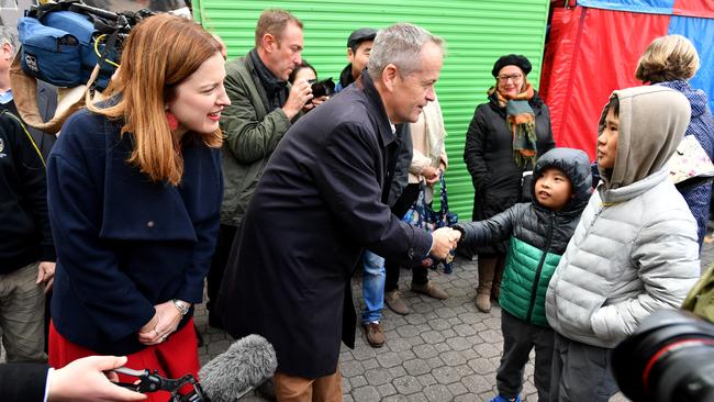 Mr Shorten visiting Salamanca Markets in Hobart on Saturday. Picture: AAP Image/Darren England