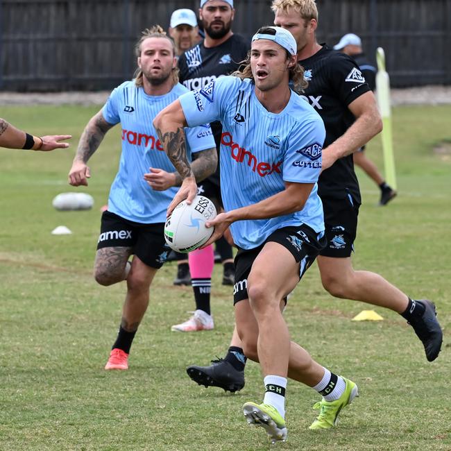 New signing Nicho Hynes will be one of the halves for the Cronulla Sharks in 2022. Picture: Grant Trouville/NRL Images