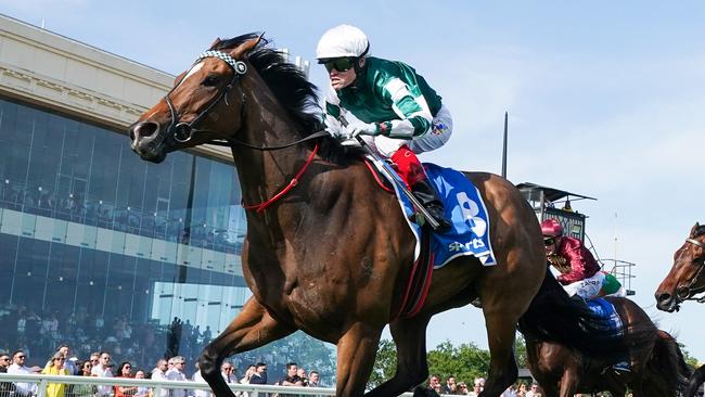 Kimochi ridden by Craig Williams wins the Sportsbet Sir Rupert Clarke Stakes at Caulfield Racecourse on November 16, 2024 in Caulfield, Australia. (Photo by Scott Barbour/Racing Photos via Getty Images)