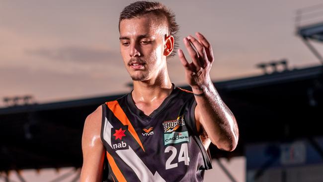 AFL draft hopeful Joel Jeffrey pictured at TIO Stadium. Picture: Che Chorley