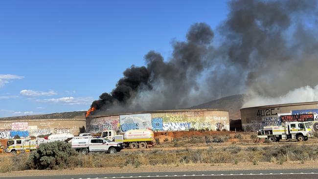 The tyre fire will continue to burn for a week. Picture: Isaac Selby