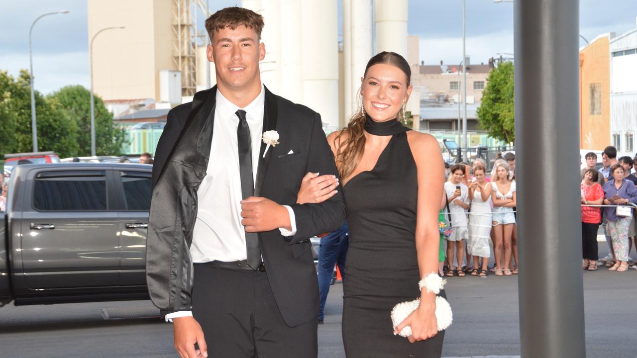 Toowoomba school formals. At the 2023 St Ursula's College formal is graduate Brydi Taylor with her partner Jai Purser. Picture: Rhylea Millar