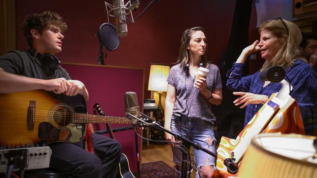 Sara Bareilles and Jessie Nelson with actor Colton Ruyan (far left) on Little Voice.