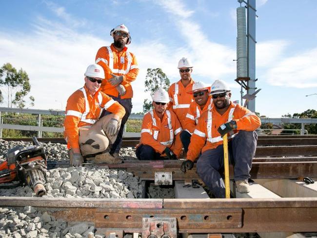 The final tracks are laid for the Sydney Metro North West train line. Picture: Joanne Vella