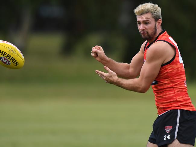 GOLD COAST, AUSTRALIA - AUGUST 25: Conor McKenna during an Essendon Bombers AFL training session at Metricon Stadium on August 25, 2020 in Gold Coast, Australia. (Photo by Matt Roberts/Getty Images)