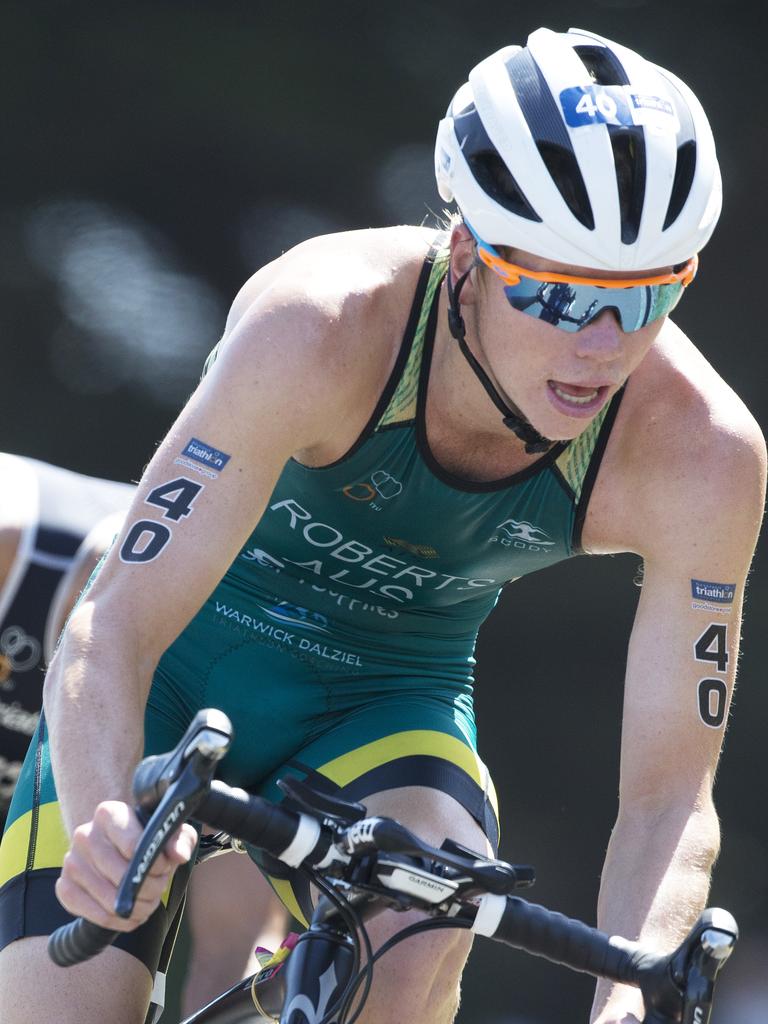 Matthew Roberts AUS during the cycle leg of the Elite &amp; U23 Devonport Triathlon. PICTURE CHRIS KIDD