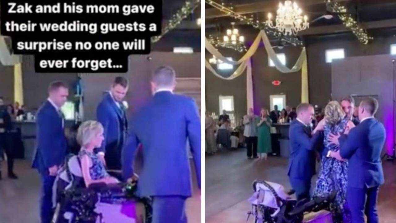 In an emotional moment captured on video, a groom shared a dance with his mother who is unable to walk. Pictures: Fox News