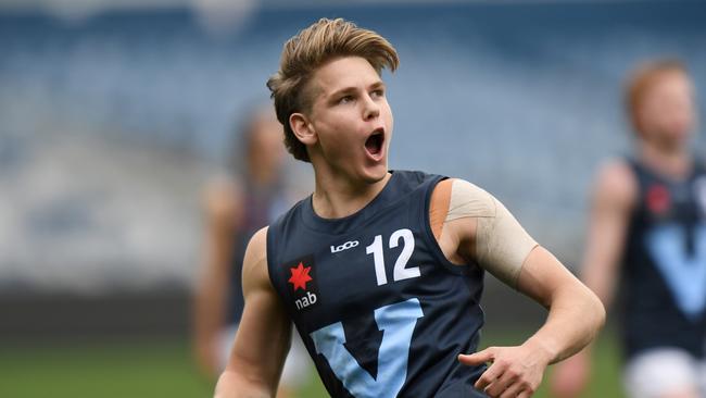 Will Ashcroft, celebrating during the 2021 AFL Under-17 Championships, is one of this year’s top prospects. Picture: Getty Images