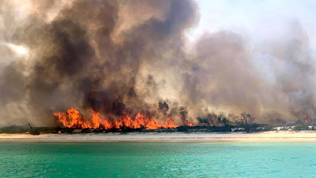 A fire burns at Rooney Point on Fraser Island. Picture: Wayne Spalding/Facebook