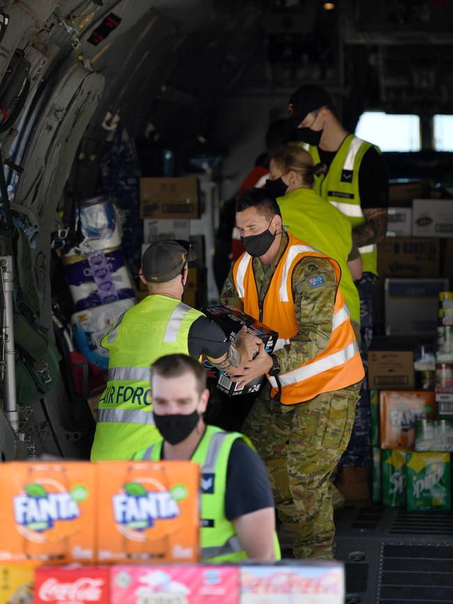 The Royal Australian Air Force has assisted with nine drops so far, with two more are scheduled for Thursday. Picture: NCA NewsWire / Naomi Jellicoe