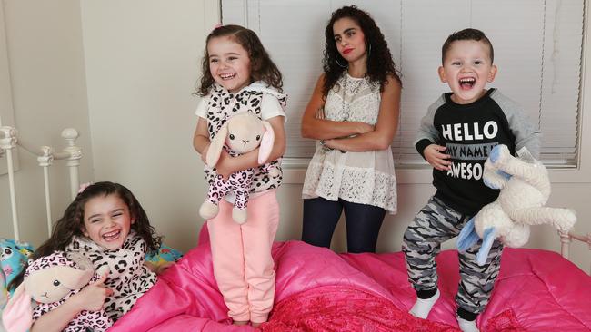 Maria Ligerakis said she used simple terms to explain the unfolding COVID-19 crisis to her three children George, Alexandra and Madeline. Picture: Ian Currie