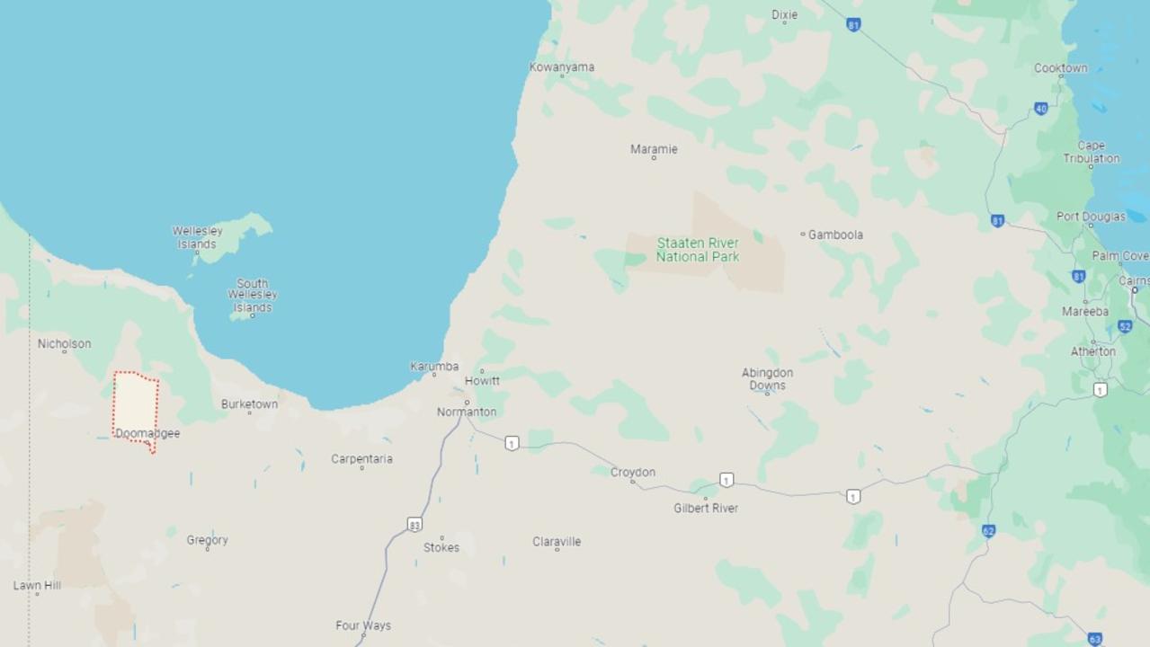 The area the cattle were stolen from is north of Doomadgee, in northwestern QLD not far from the NT border. Picture: Google Maps