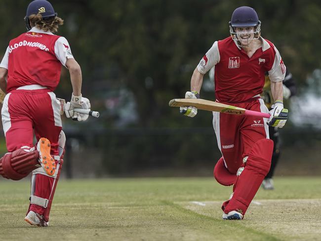 Mordialloc openers Brendan Morris and Harrison Scott run between wickets. Picture: Valeriu Campan