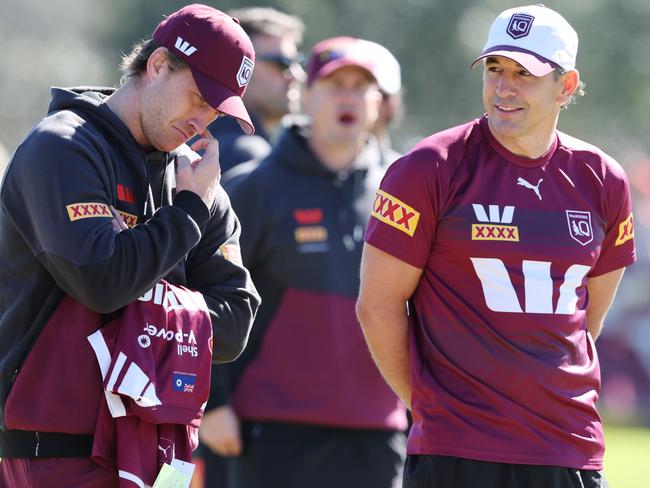 Maroons new captain Cameron Munster and coach Billy Slater at the Queensland State of Origin Fan Day at Albert Park in Gympie. Picture Lachie Millard