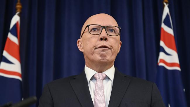 CANBERRA, AUSTRALIA  - NewsWire Photos - February 11, 2025: Leader of the Opposition Peter Dutton holds a press conference at Parliament House in Canberra. Picture: NewsWire / Martin Ollman