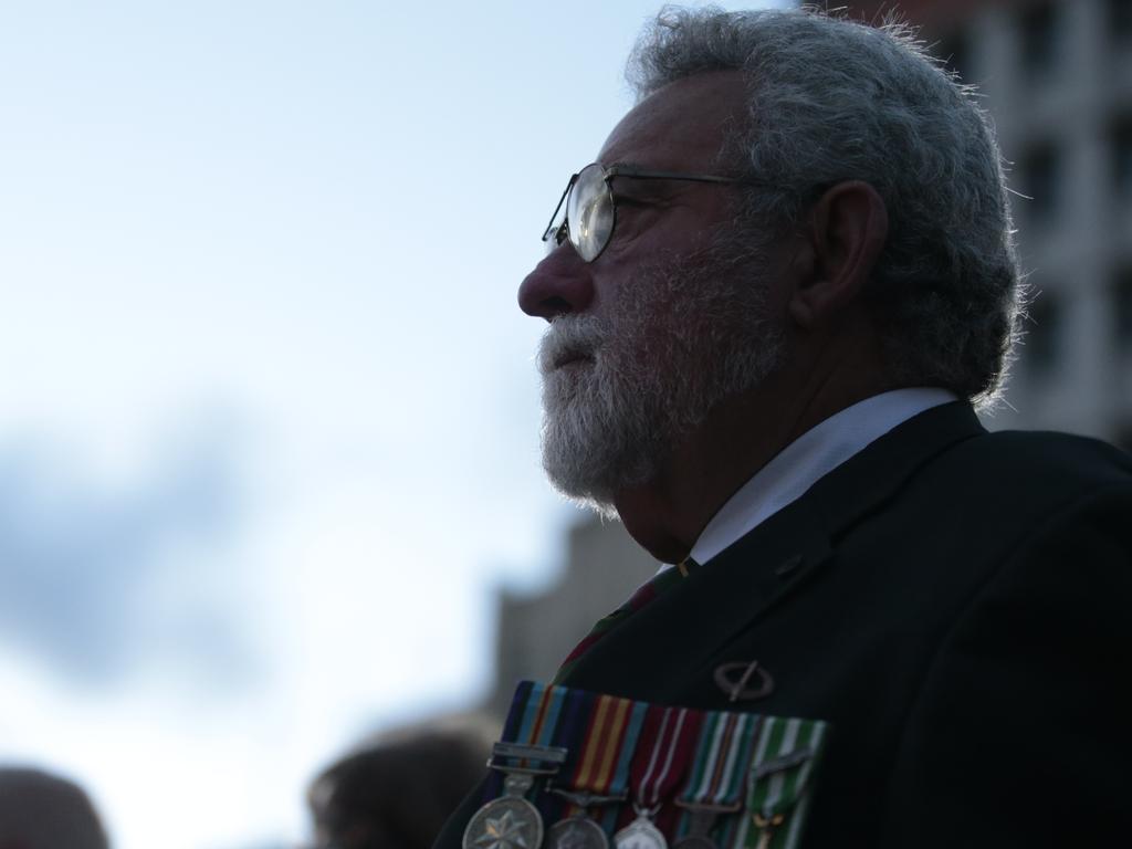 A veteran at the dawn service in North Tce. Picture: Tait Schmaal.