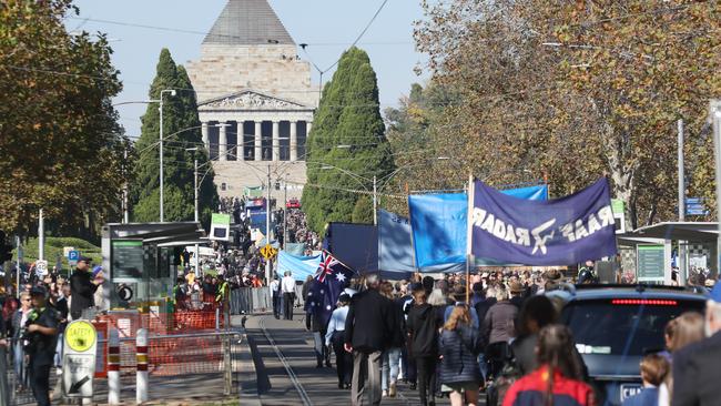 The parade ran up St Kilda Rd to the Shrine. Picture: David Crosling